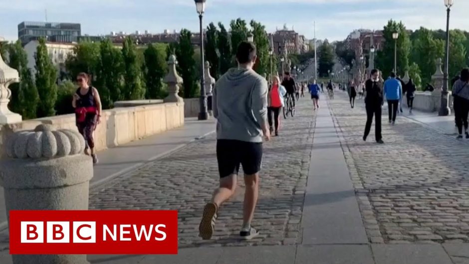 Coronavirus: Adults enjoy first outdoor exercise as Spain relaxes lockdown measures – BBC News